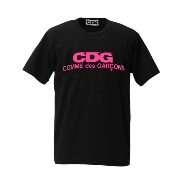 CDG 플로레센트 프린트 티셔츠 핑크 로고 M사이즈