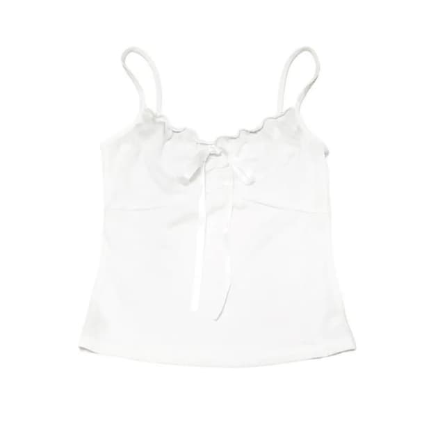 그린씨 리본 셔링 슬리브리스 화이트