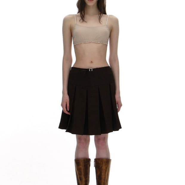 파르티멘토 벨티드 플리츠 스커트 브라운