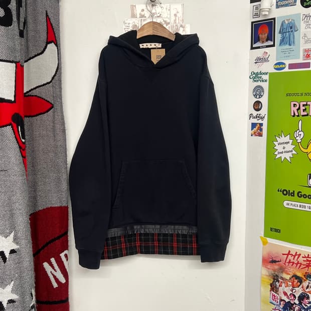 마르니 테잎 체크 후드티