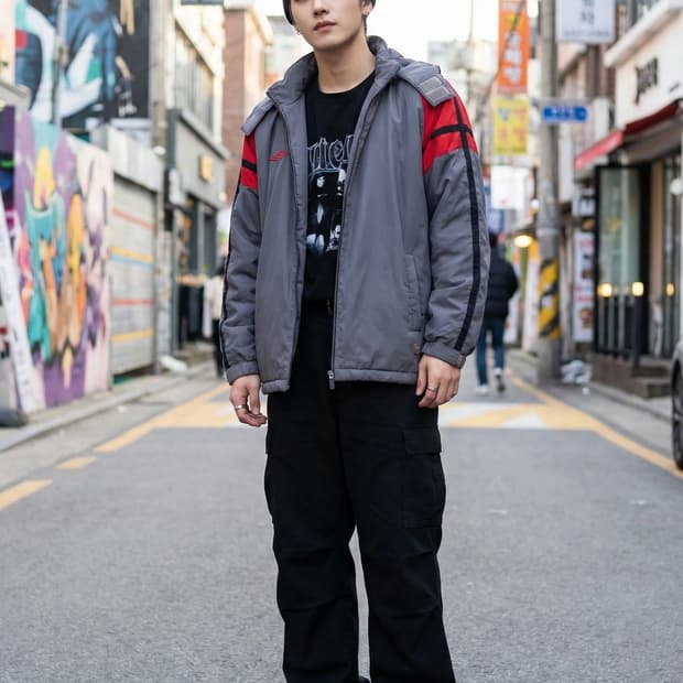 엄브로(UMBRO) 퀼팅 안감 후드 배색 자켓