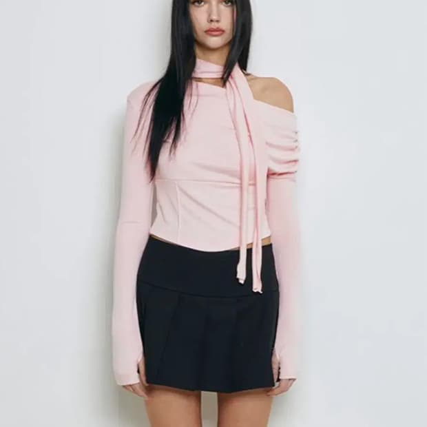 낫유어로즈 셔링 스카프 탑 핑크