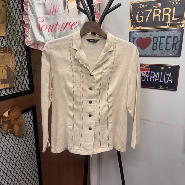 Beige Crochet Linen Punching Shirt