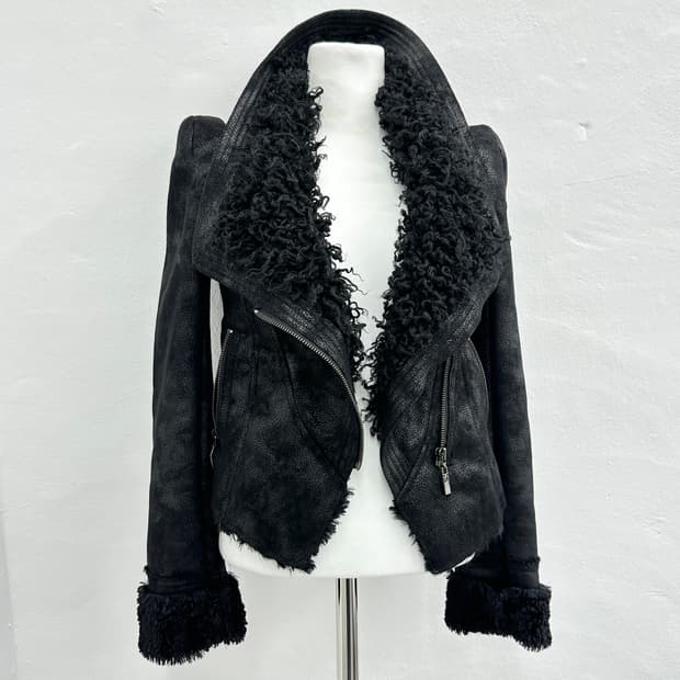 Asymmetric drape fur faux jacket