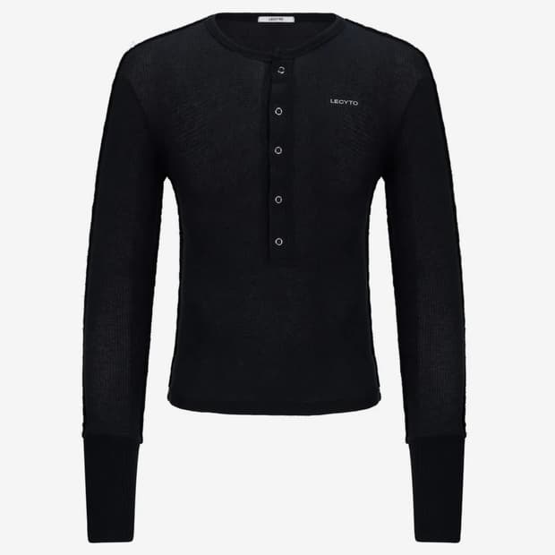lecyto 렉씨토 Henley Neck Waffle 티셔츠