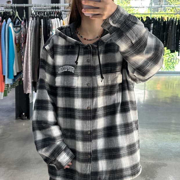 슈프림 19FW 퀄티드 후디 플레이드 셔츠 블랙