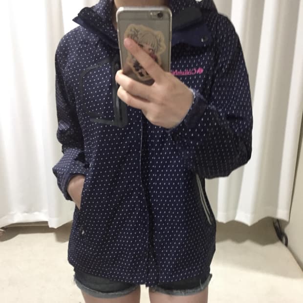 컬럼비아 네이비 핑크 로고 도트 땡땡이 바람막이 자켓 빈티지 모리걸