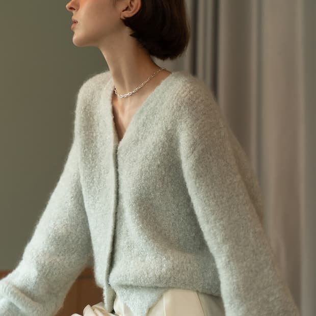 thetis 더티스 브이넥 모헤어 부클 니트 가디건 새상품 F