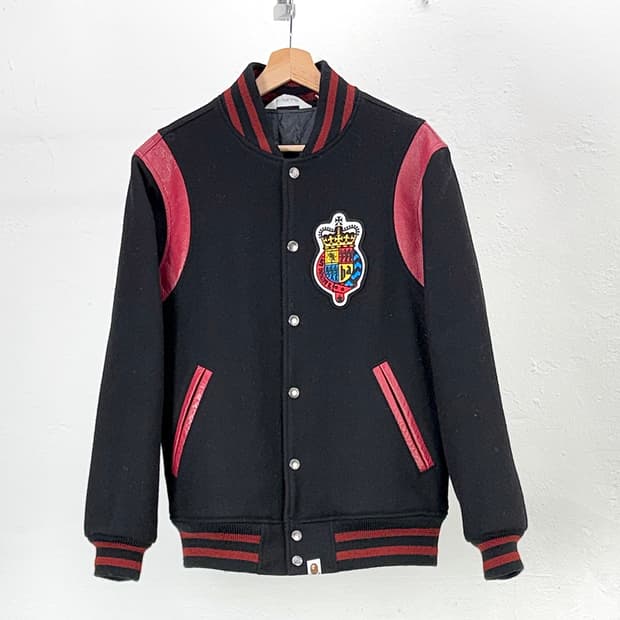 베이프 10aw 엠블럼 패치 멜튼 레더 바시티 자켓