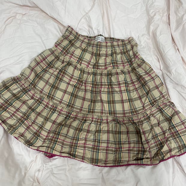 모리걸 체크 베이지 미니스커트