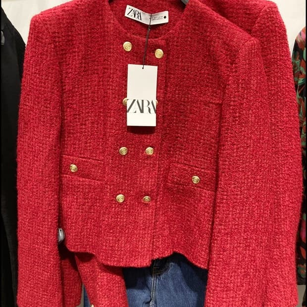 자라 레드트위드자켓 L사이즈
