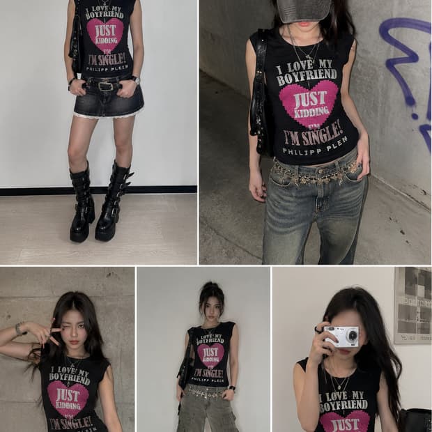필립플레인 Y2k 핑크 하트 큐빅 글램 반팔 티셔츠 XS size