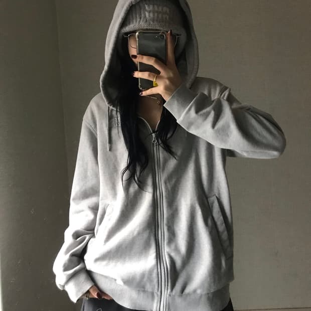 노페 그레이 오버핏 후드집업