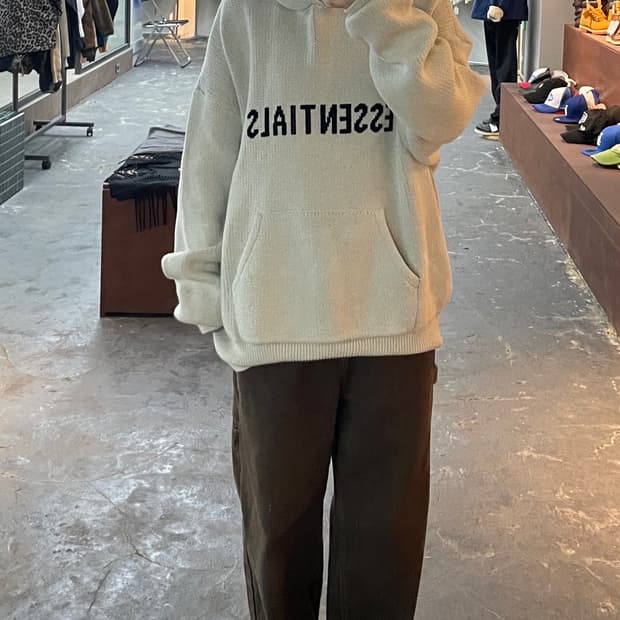 에센셜 풀오버 오트밀 니트 후드티 H1184