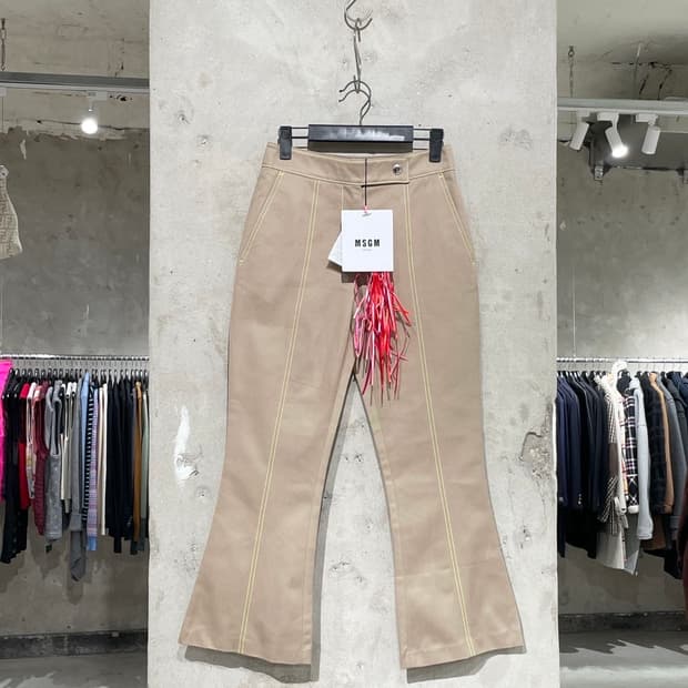 msgm 베이지 네온 스티치 부츠컷 코튼 팬츠