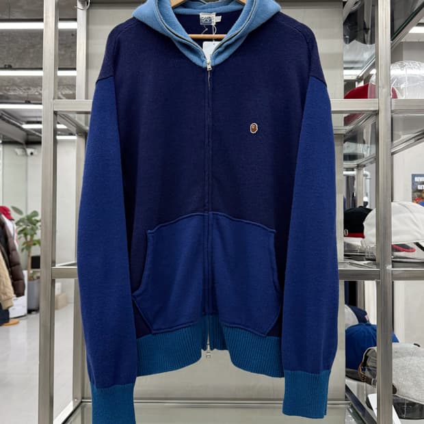 베이프 00s OG 에이프 헤드 컬러블럭 울 니트 후드집업