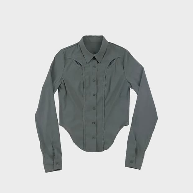오호스 Chest Hole Nylon Shirt 그레이