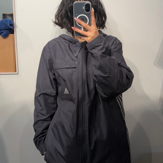 S 아디다스 빈티지 기모 윈드 브레이커 자켓 블랙