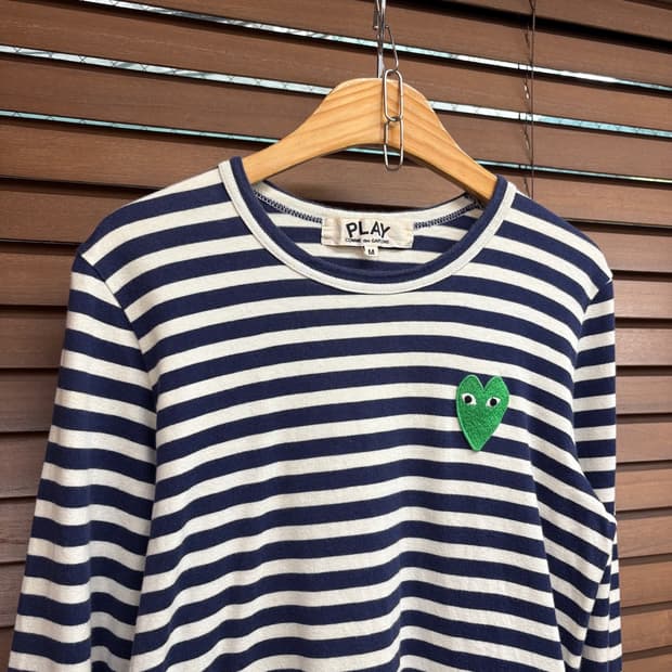 Comme des Garcons 꼼데가르송 그린 하트 스트라이프 긴팔티 