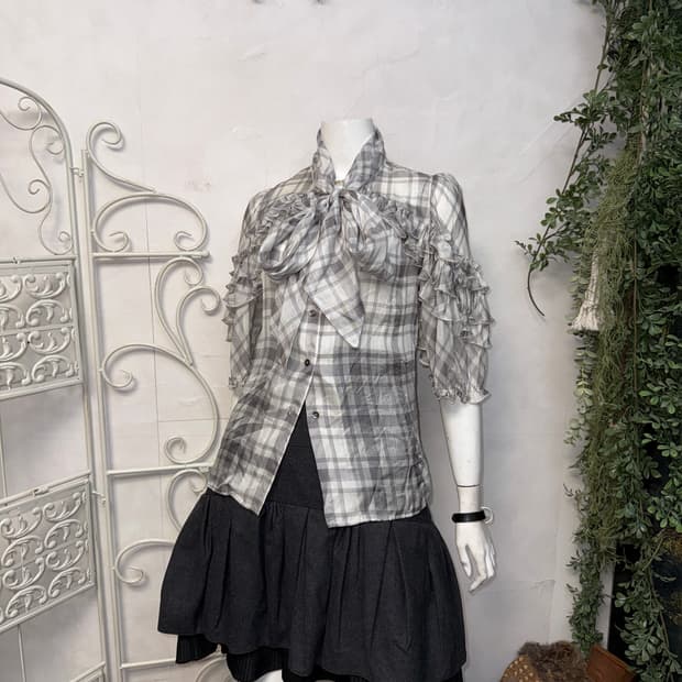 Dice Kayek silk frill ribbon check bl