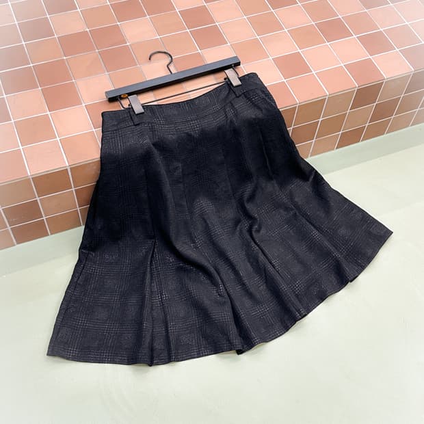 black glitter check pleats midi skirt