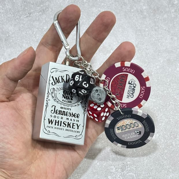 Oribell 잭다니엘 재떨이 스틸 케이스 겜블 칩 키링 열쇠고리