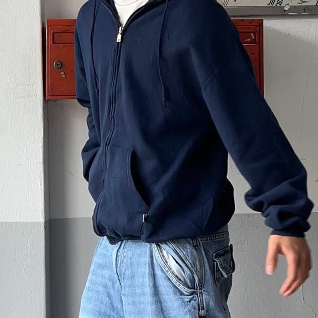 90's 러셀 후드집업 네이비 MADE IN USA 