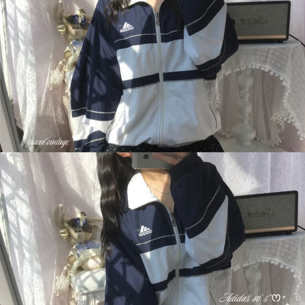 Adidas 80's old school white navy windbr