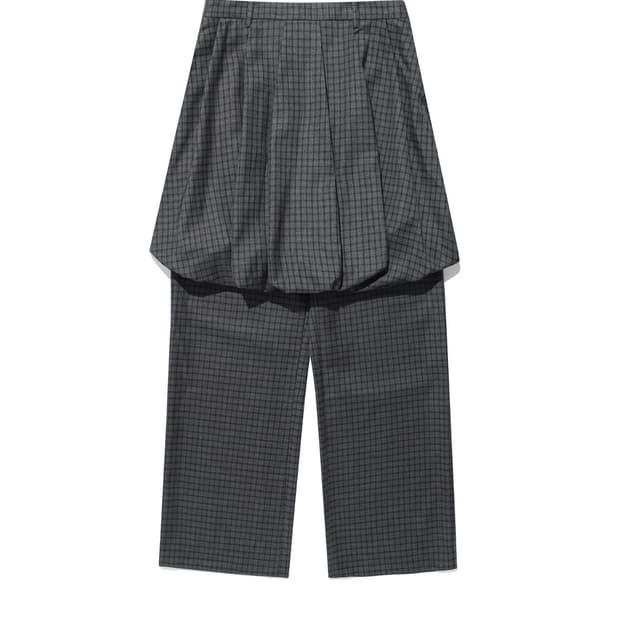 ffats check balloon layered skirt pants
