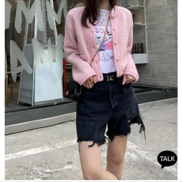 넘버프로젝트 알파카 모헤어 핑크가디건