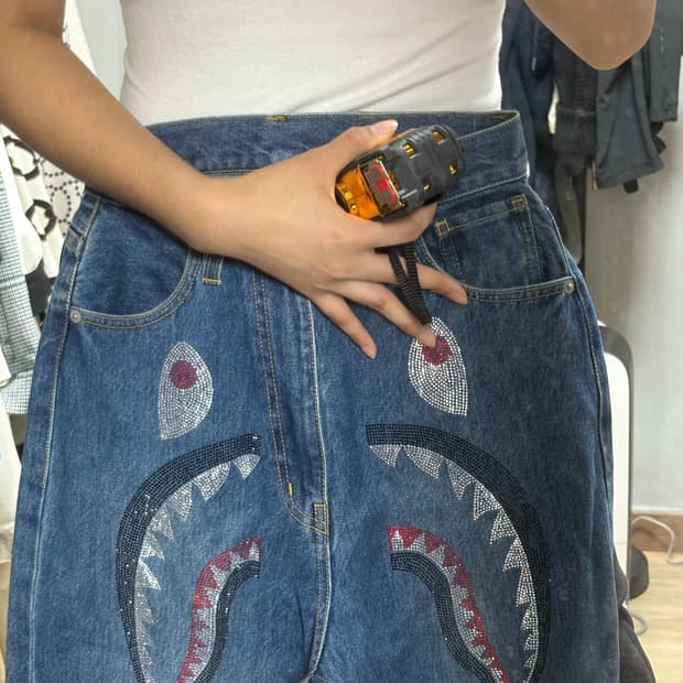 베이프 큐빅 데님 세미 와이드 팬츠