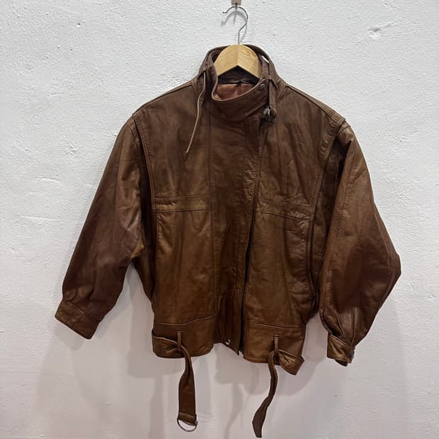 브라운 벨티드 램스킨 가죽 봄버 자켓M-L