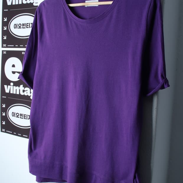 W(L-XL) 쿠즈텡 반팔 티셔츠 퍼플 무지 기본-H33564