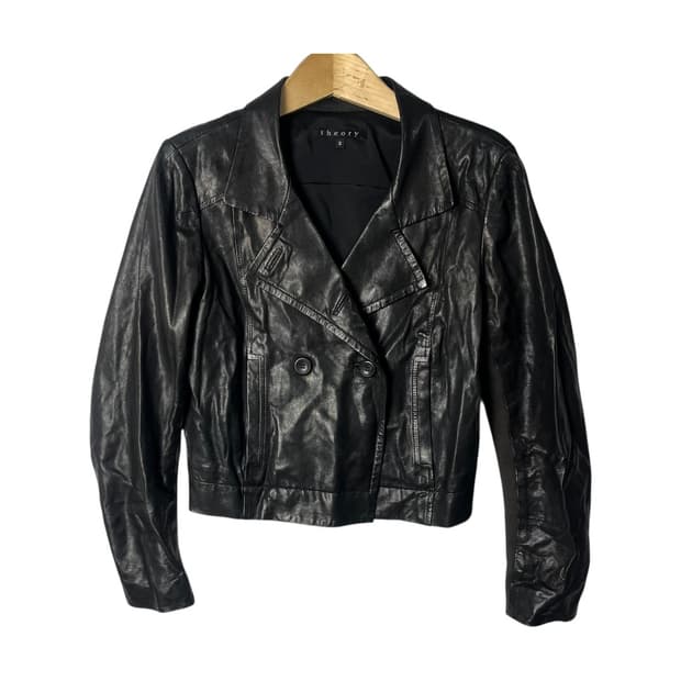 [Theory] 띠어리 버튼업 크롭 램스킨 레더자켓