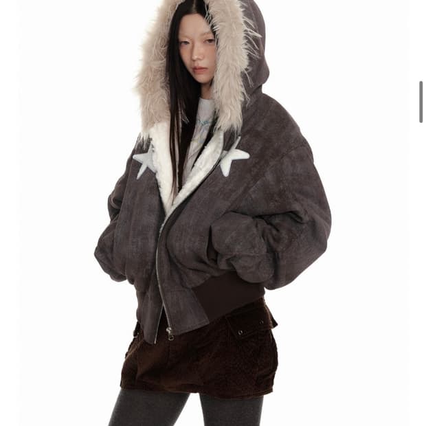 JIKOO 지쿠 퍼 후드집업 퍼자켓 별패치 기모 마운틴 재킷 S사이즈 