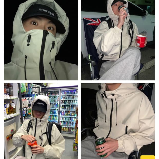 [새상품 L] 왓츠더유즈 고프코어 바람막이 크림