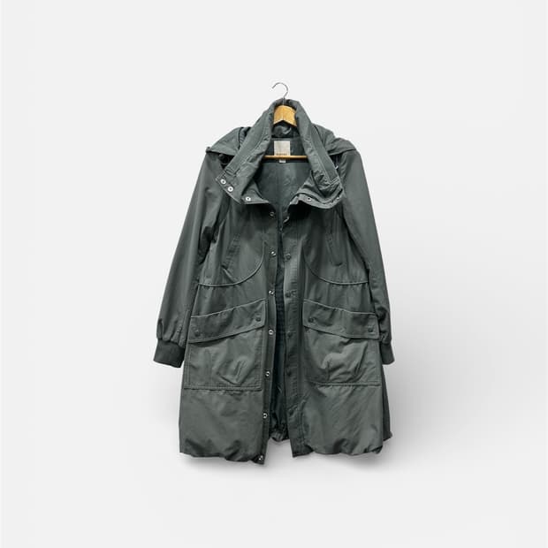 디젤 하이넥 나일론 후드 야상 코트 여성 XS 카키