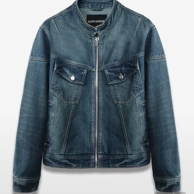 도프제이슨 워시드 데님 바이커 자켓 L