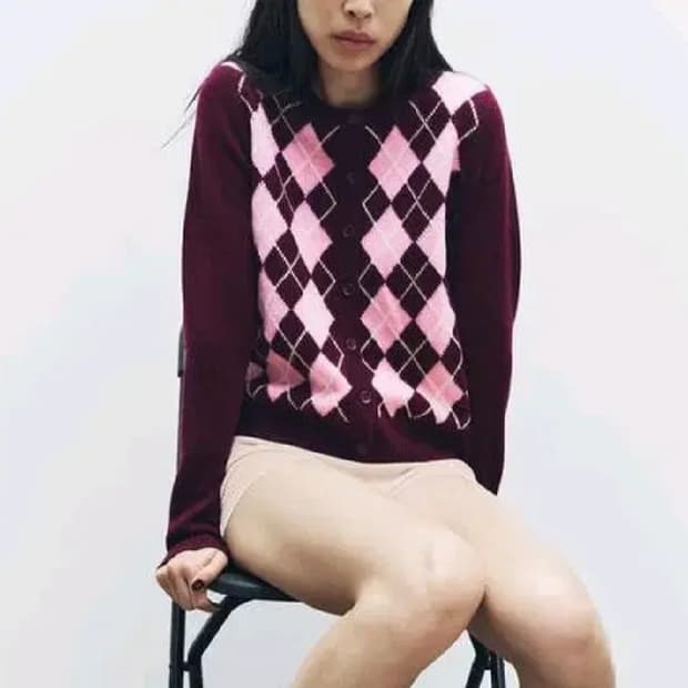 자라 울100% 다이아몬드 니트 재킷 가디건s