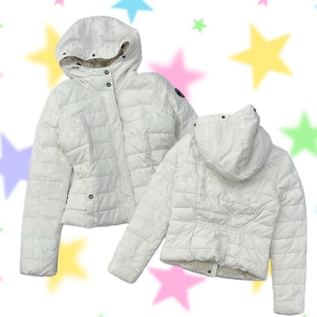 아베크롬비 허리라인 경량 패딩 화이트 러블리 갸루 빈티지 양털 그런지