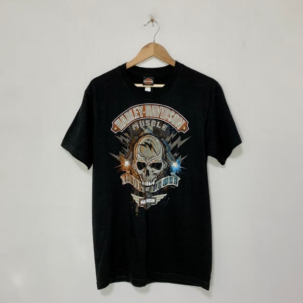 할리데이비슨 빈티지 스컬 해골 프린팅 반팔 티셔츠 남녀공용 M