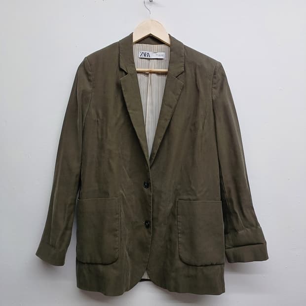 자라 올리브 싱글 버튼 블레이저 자켓 S