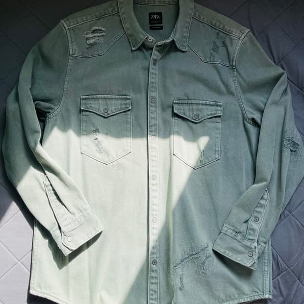 Zara 애쉬그린 데님 셔츠 XL