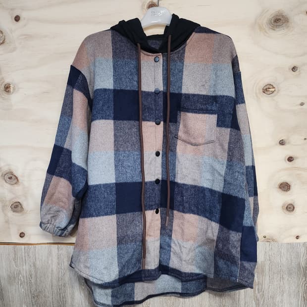 377) 후드 체크 남방 자켓 루즈핏