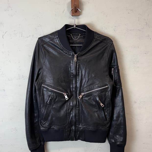 빈티지 y2k 블랙 레더 블루종 자켓