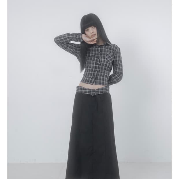 Wsc archive Folded check maxi skirt 001