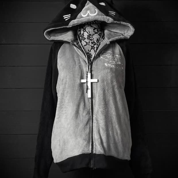 JPN 네코미미 나그랑 블랙 그레이 후드집업