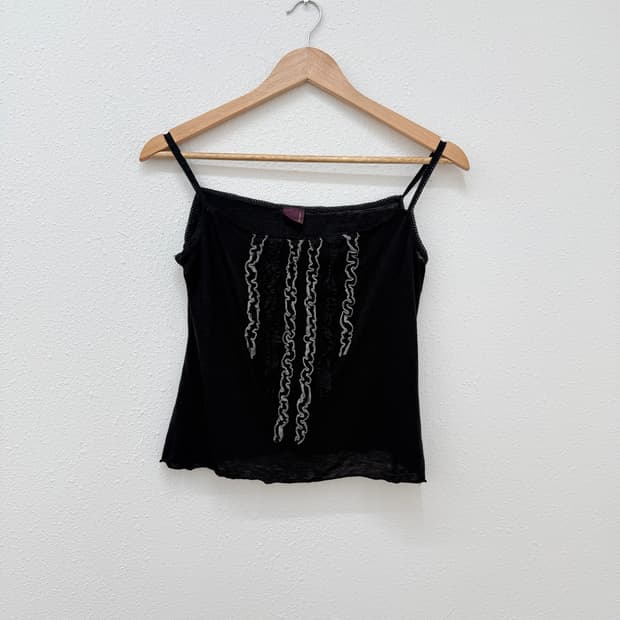 빈티지 블랙 프릴 슬리브리스