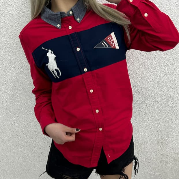 폴로 랄프로렌 빅포니 네이비배색 레드 셔츠 L