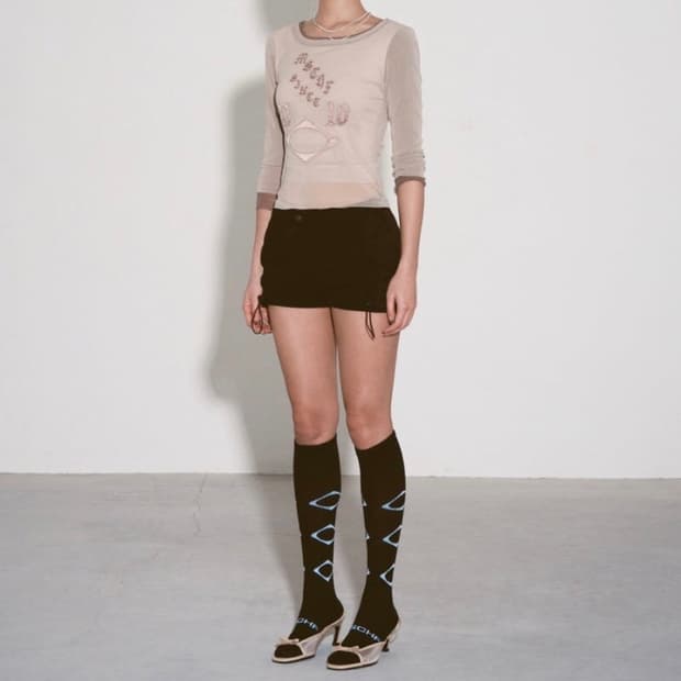 미스치프 Boat Neck Mesh Top (Beige)